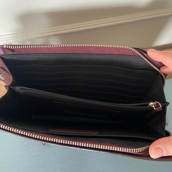 Dark red leather wristlet clutch purse with zip close - Picture 6 of 8